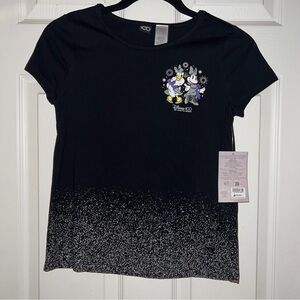 NWT Disney Parks Disney 100 Minnie Daisy Black Silver Sparkle Child Kid Shirt XL